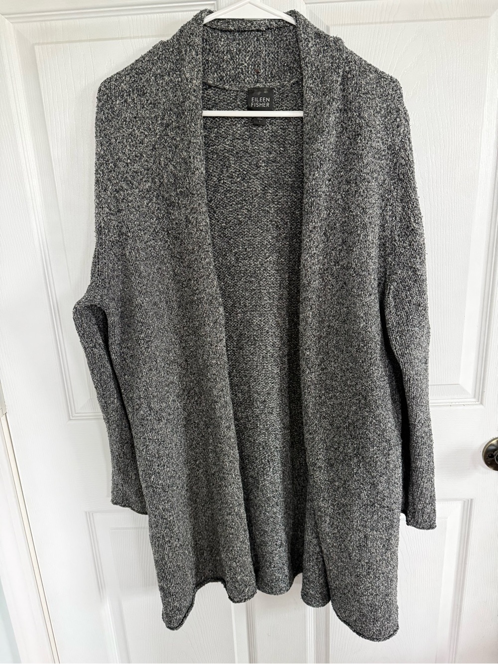 Eileen Fisher 100% Silk Long Open Cardigan Large Gray Fall Quiet Luxury Minimal